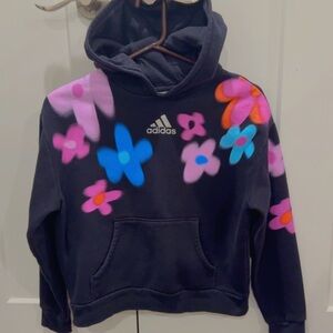 Adidas Kids' Black Hoodie with Vibrant Floral Accents